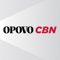 Logo da rádio O POVO CBN - O POVO em letras pretas e CBN em letras vermelhas